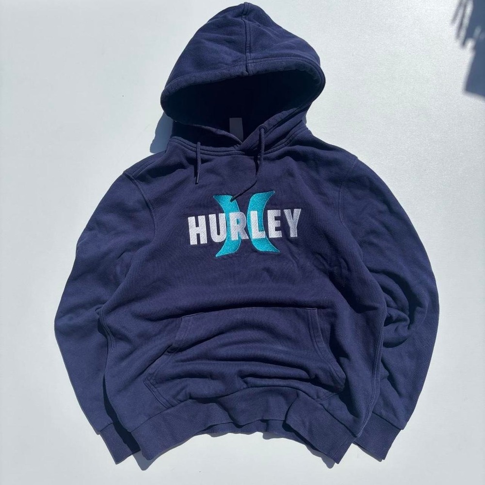 Hurley‎ navy blue surfer style hoodie with white and blue logo - S